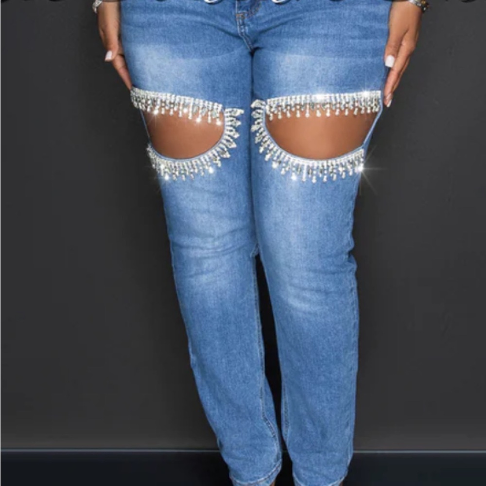 Rhinestone cutout jeans